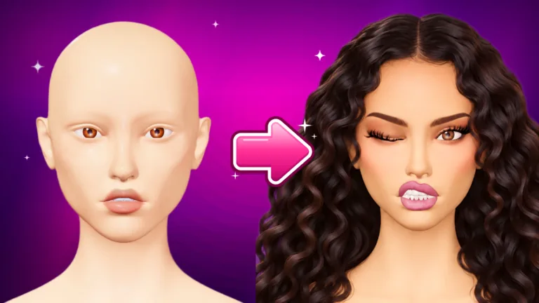 Facecard Roblox head bases: a bare head base next to a styled face with hair, lashes and a wink pose